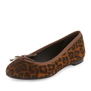 Saint Laurent LeopardPrint Calfskin Ballerina Flat